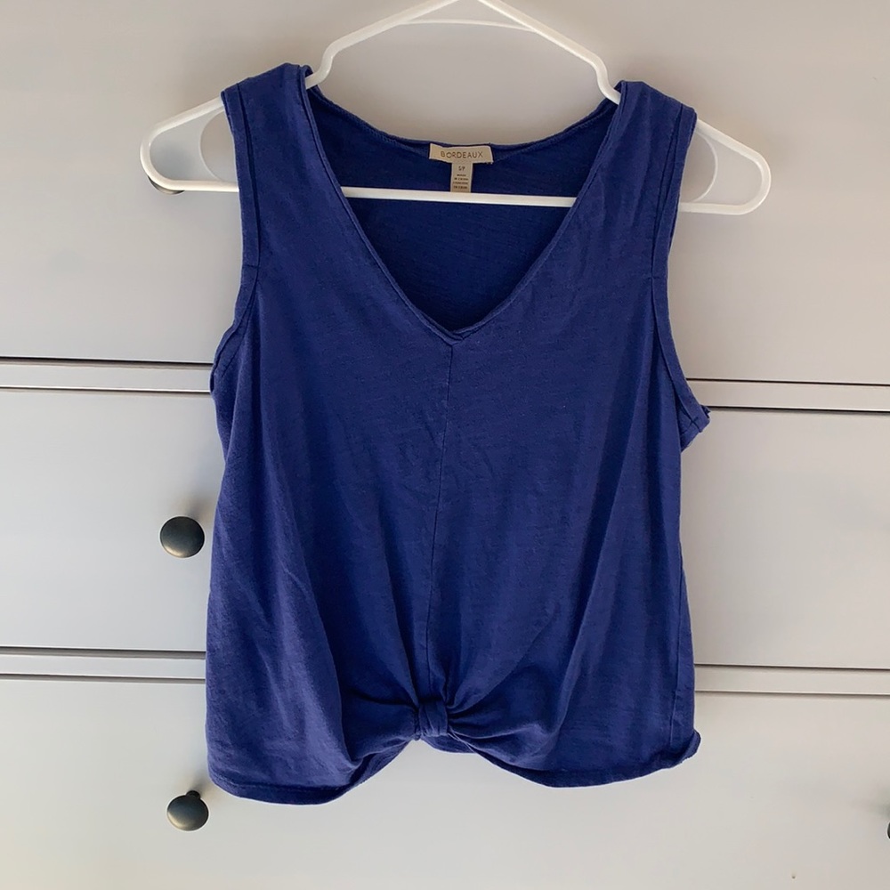 Royal blue v-neck tank with front knot
